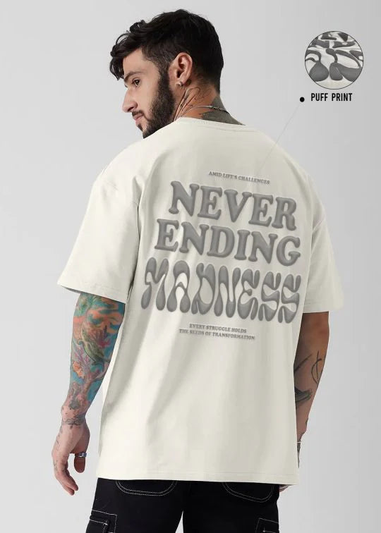 Never Ending Madness Off White Oversized T-shirt For Men