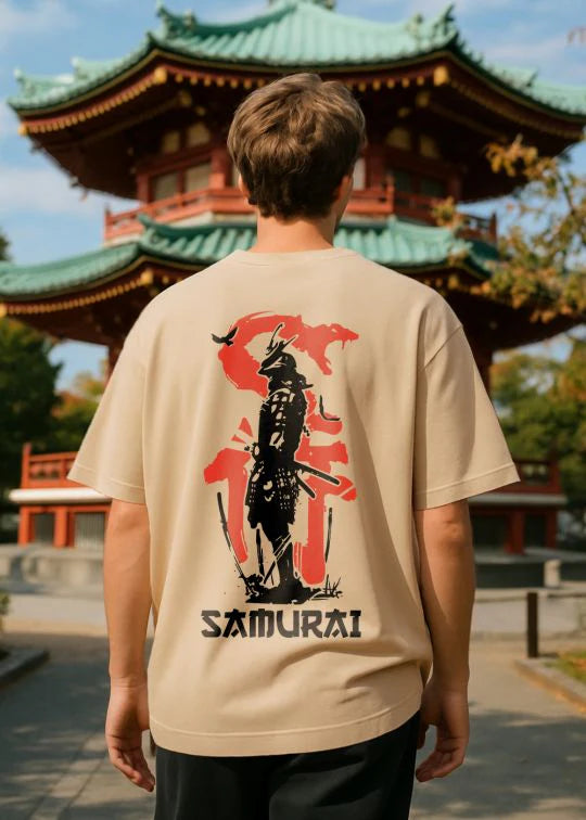 Samurai Premium Beige Oversized T-shirt For Men
