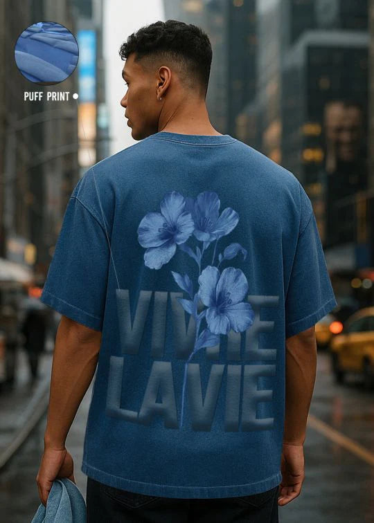Floral Vivre La Vie Premium Denim Oversized T-shirt For Men