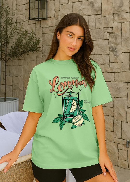 Citrus Mood Lemonade Sea Green Oversized T-shirt For Women